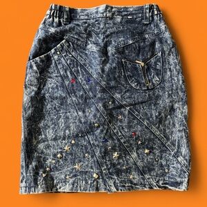 1980 Denim Skirt with Studded Details •handmade•